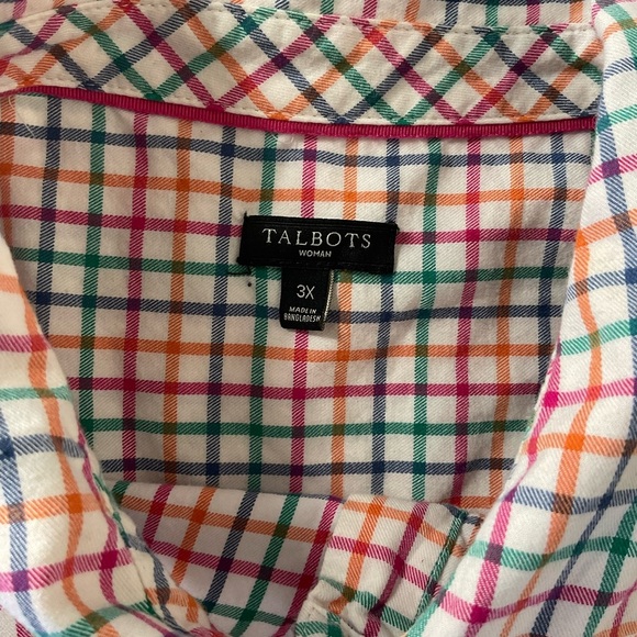 TALBOTS-white/blue/pink checked 100% cotton button-up tunic Women Size 3x - Picture 9 of 10